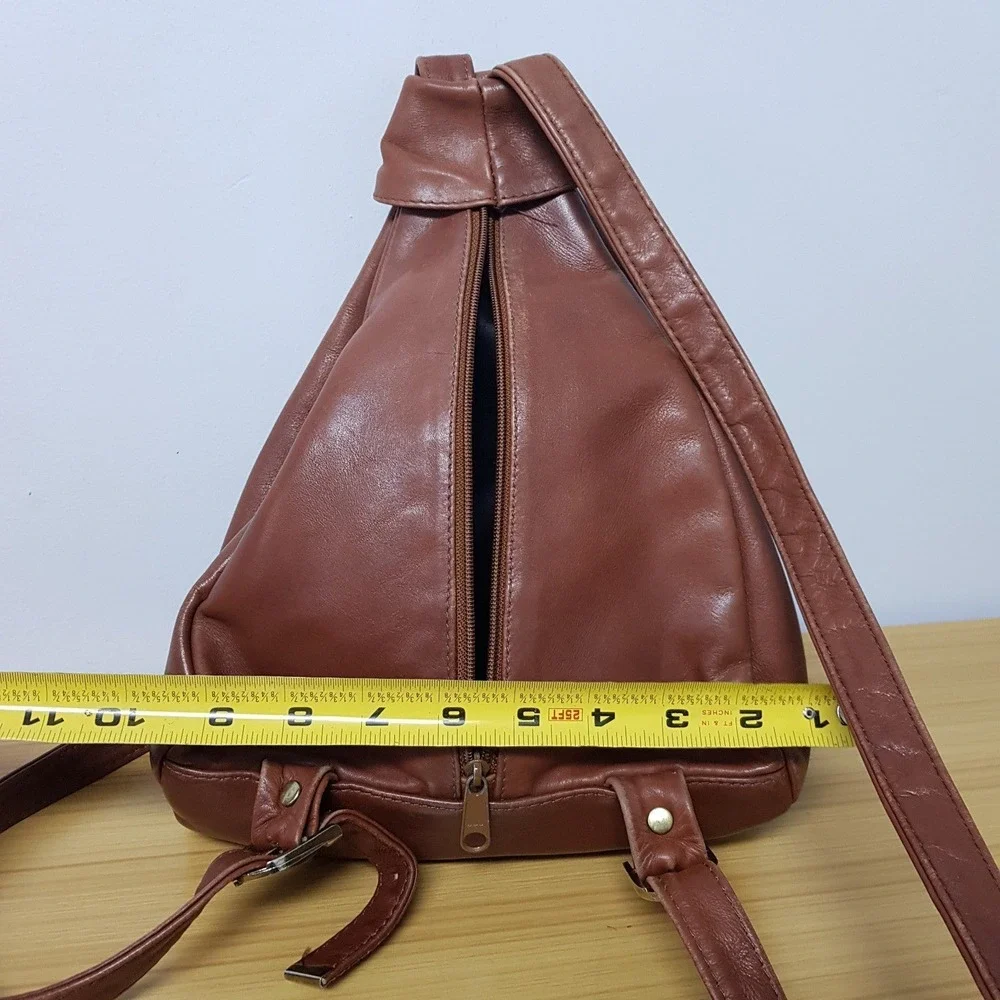 Vintage Merlin USA Made Leather Backpack Purse‎ Bag Zipper Cognac Brown